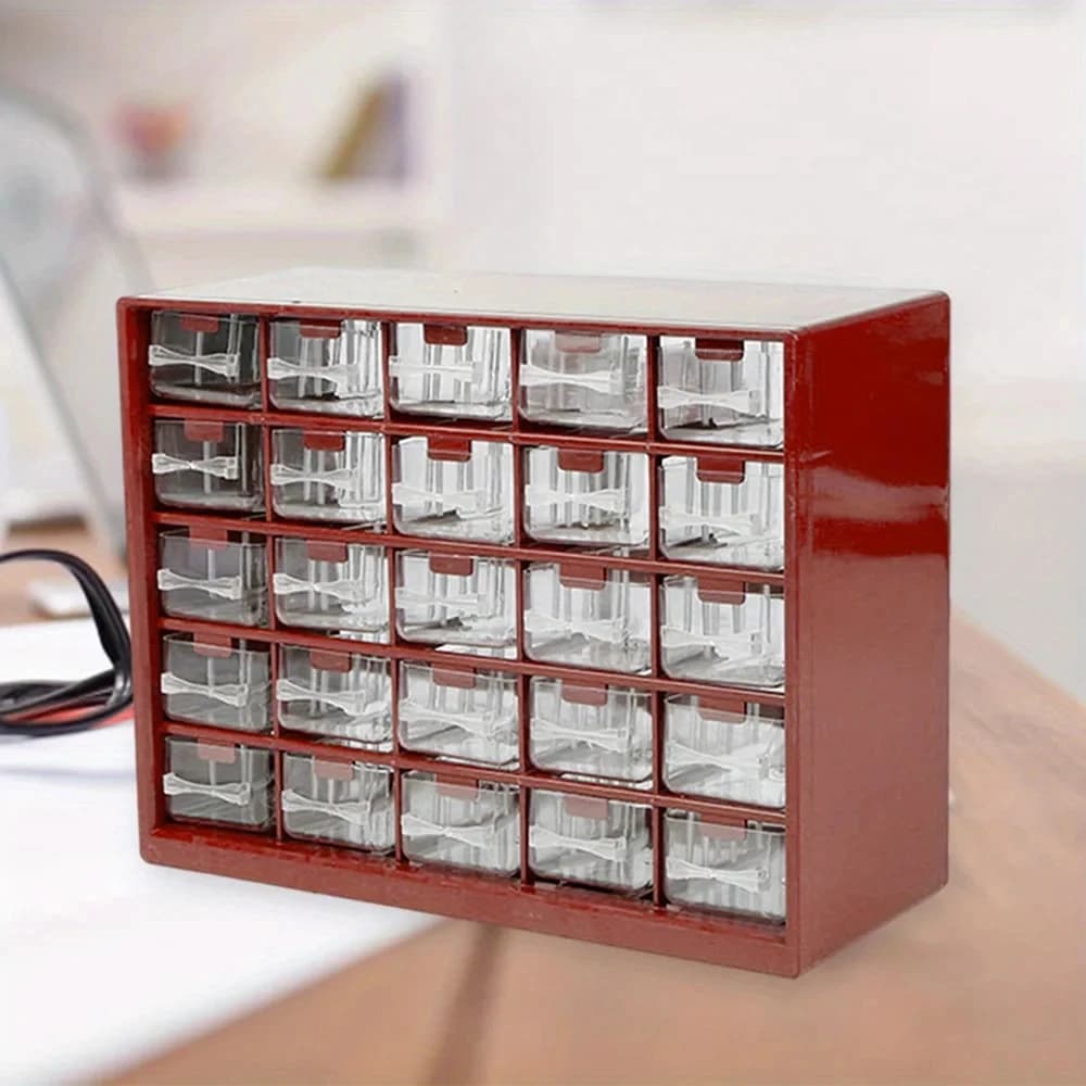 Wall-Mounted Parts Storage Box | 25 Multi-Grid Drawer Organizer | Electronic Components & Screw Case - Thumbnail 3