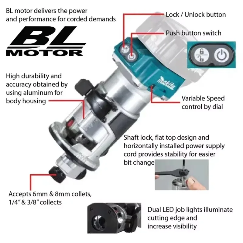 Makita DRT50 Cordless Brushless Trimmer | Professional Woodworking & Engraving Tool - Thumbnail 2