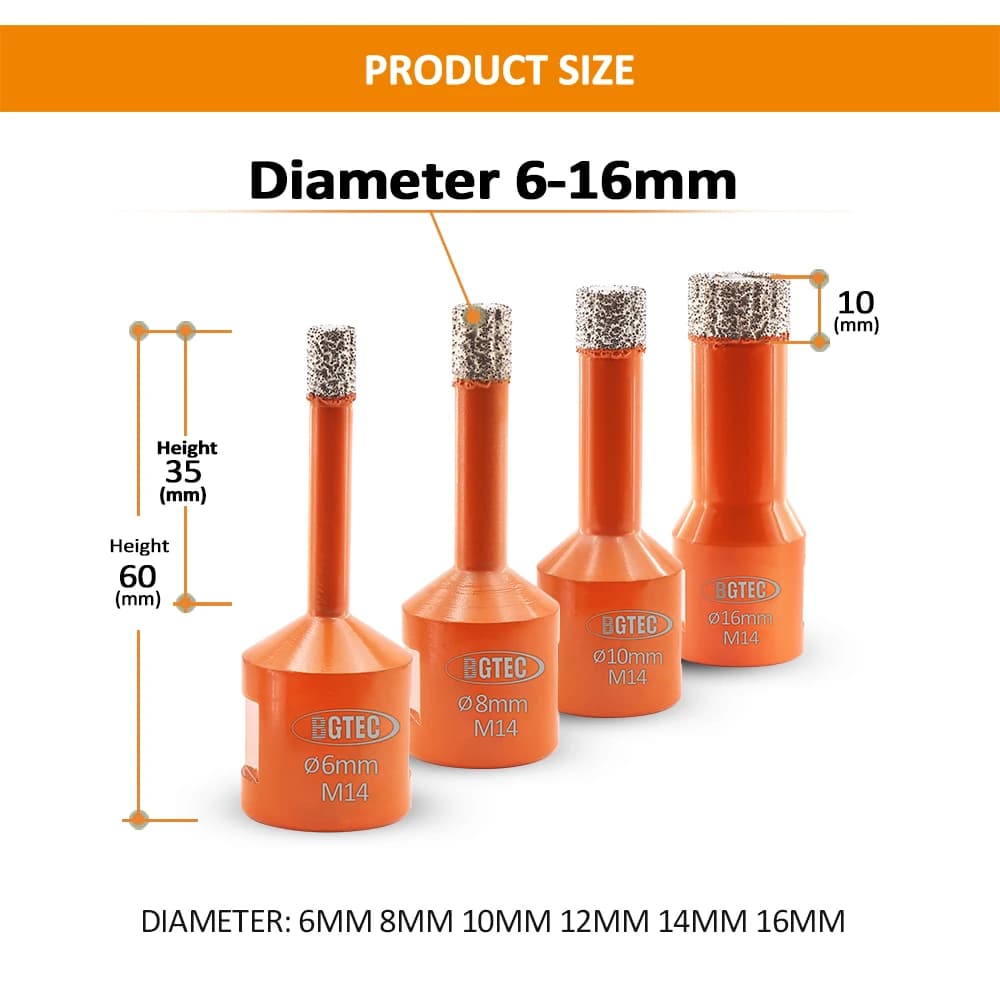Diamond Core Drill Bit Set | M14 Thread for Porcelain & Granite | 6-110mm Hole Saw Kit - Thumbnail 4