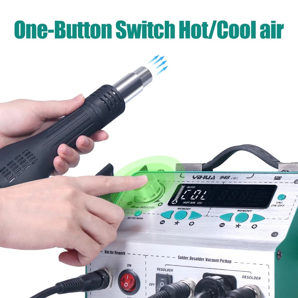 4-in-1 Desoldering Station | Intelligent Hot Air & Suction Gun | YIHUA 948-II - Thumbnail 3