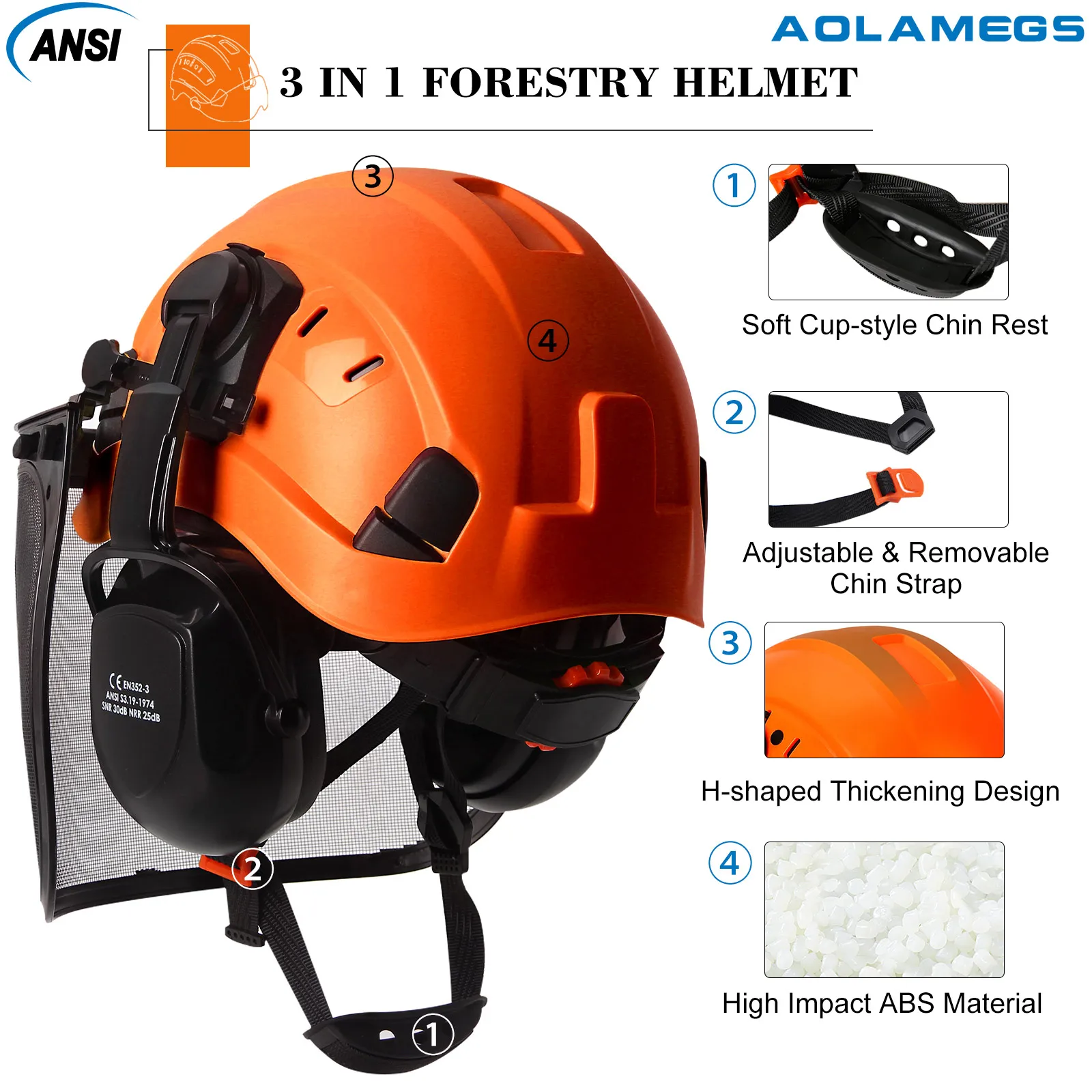 Safety Helmet | Chainsaw Arborist Hard Hat | CE ABS with Visor & Goggles - Thumbnail 2
