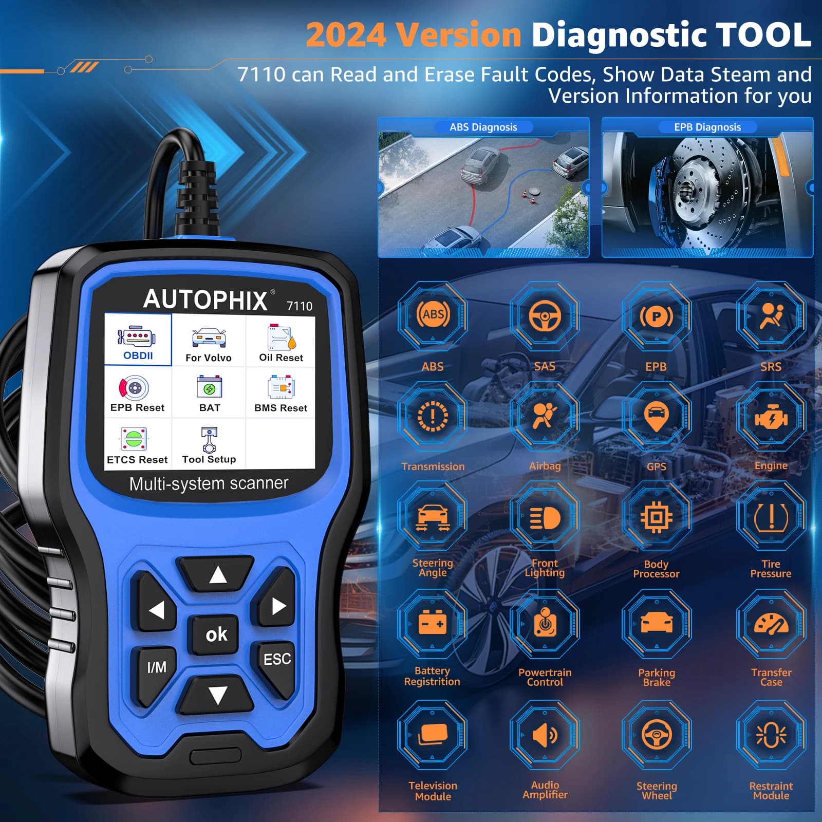 7110 Volvo Diagnostic Scanner | EPB ABS SRS Oil Reset Tool | Full System Code Reader - Thumbnail 4