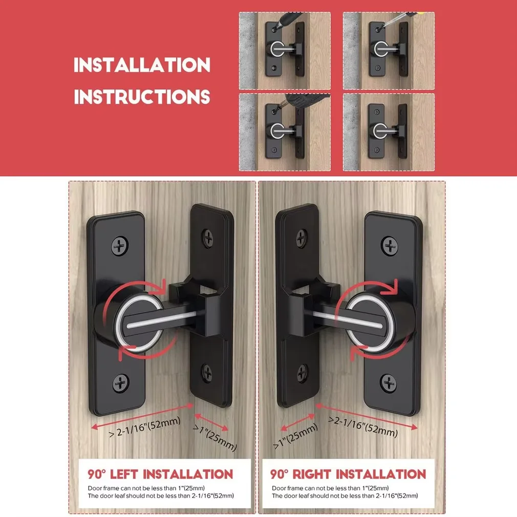 Heavy-Duty Surface-Mounted Door Bolt | 90-Degree Luminous Latch | Old-Fashioned Room & Door Lock - Thumbnail 5
