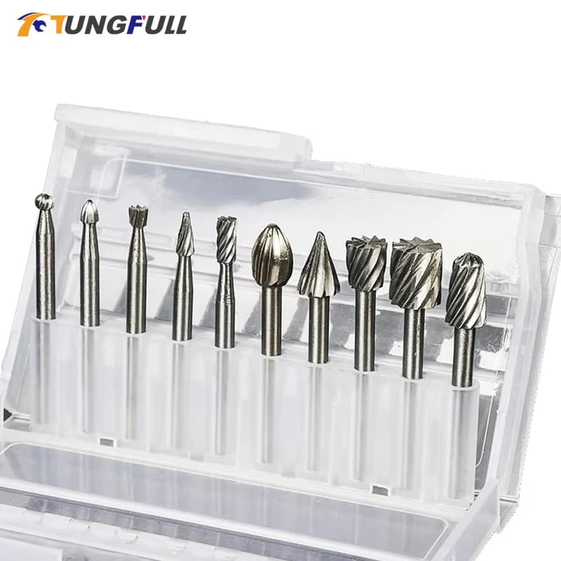 Rotary Burr Mill Cutter Set | 6-10pcs Router Bits | Dremel Engraving Woodworking Tools - Thumbnail 2