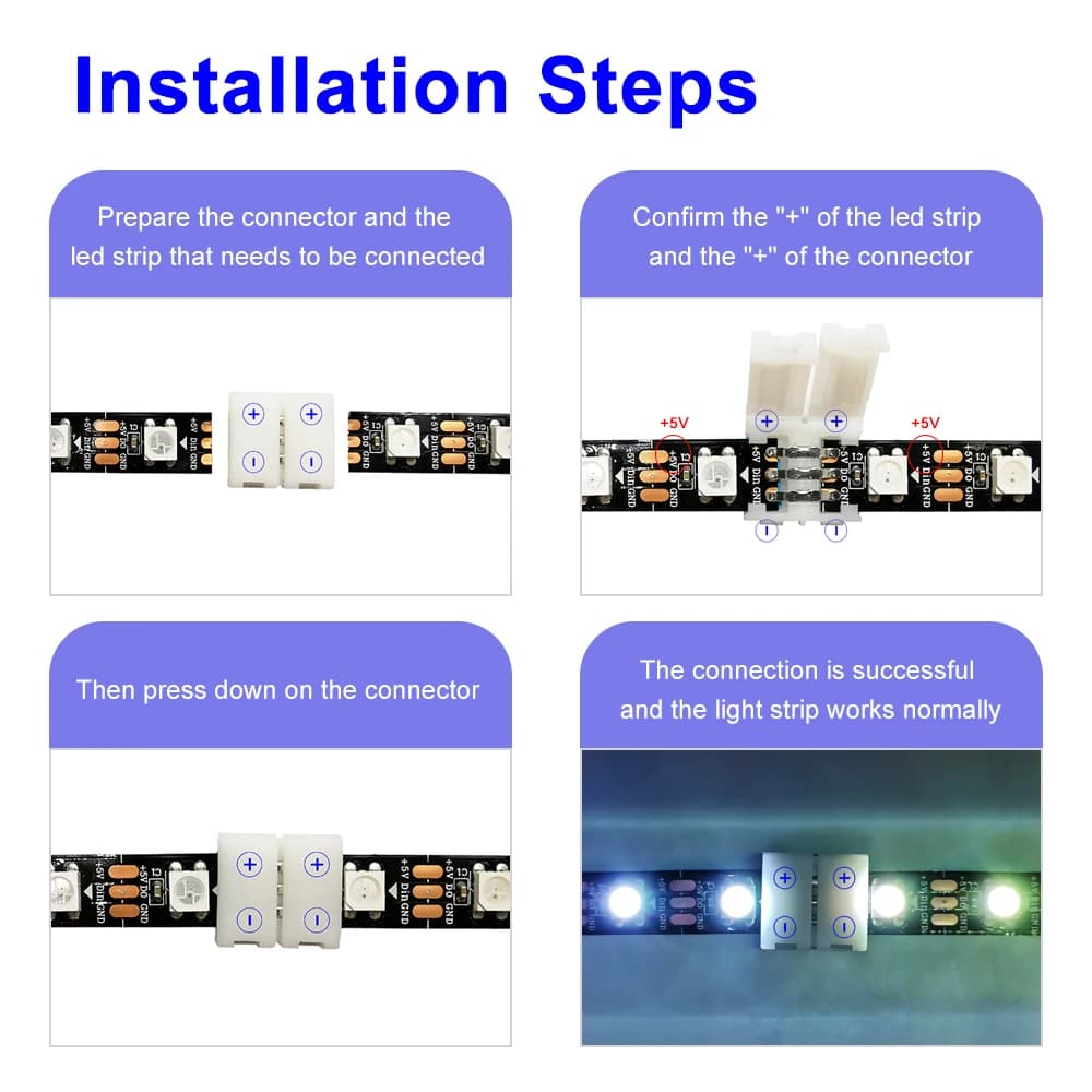 LED Strip Connector Kit | L, T, X & Corner Shapes for 10mm 5050 RGB Tape - Thumbnail 3