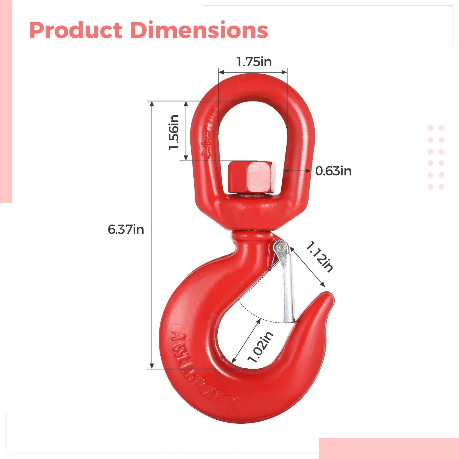 3-Ton Swivel Hook | G80 Alloy Steel Rigging Hook with Safety Latch for Secure Lifting - Thumbnail 6