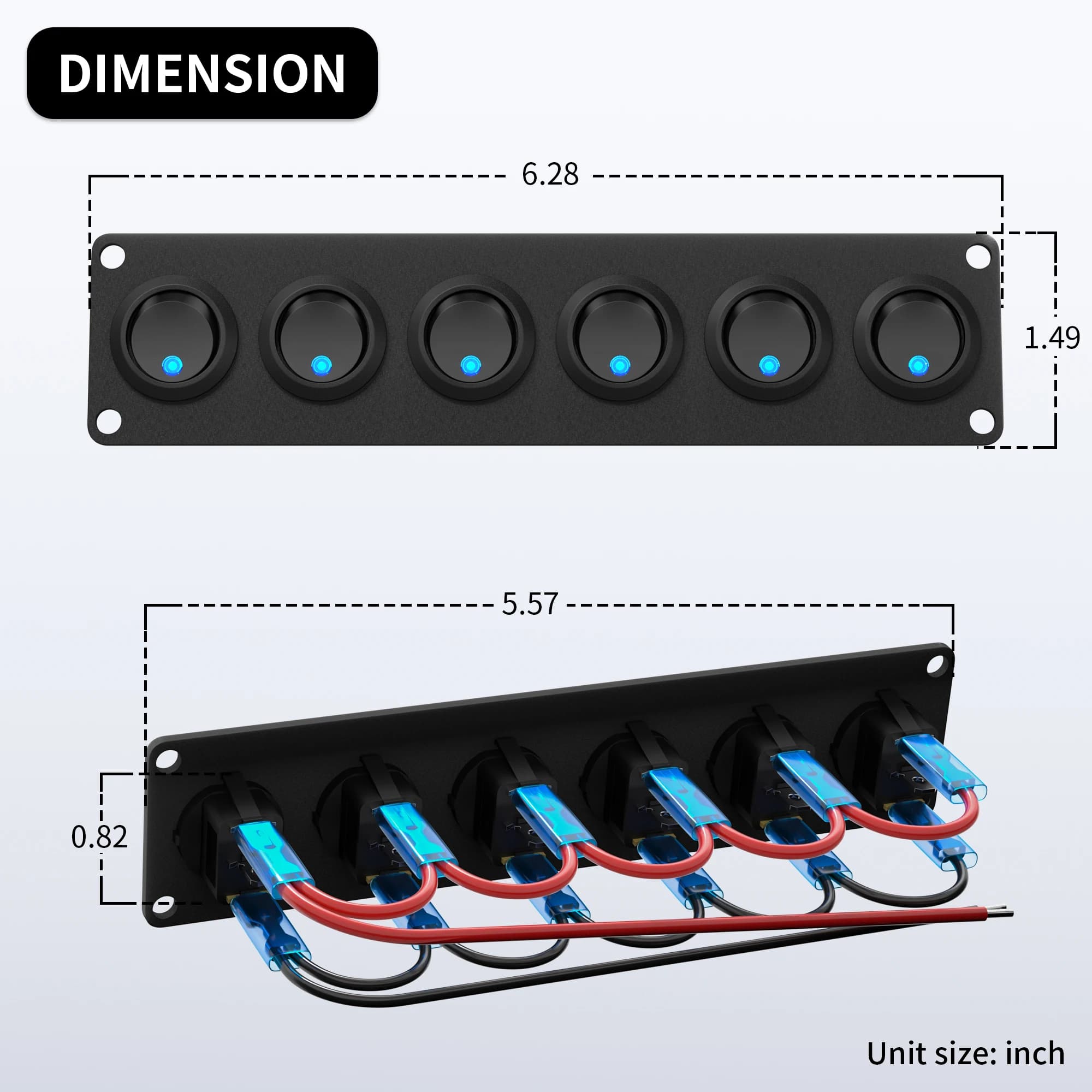 6-Gang Marine Switch Panel | 12V 20A SPST Rocker Switches for RV, Boat & Truck - Thumbnail 2