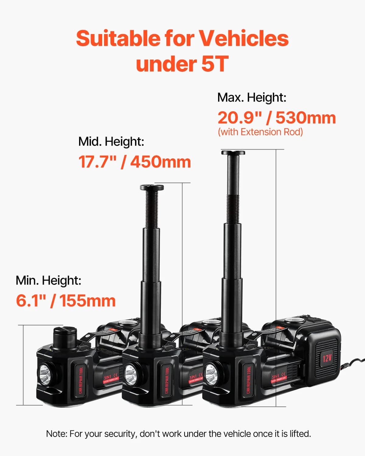 12V Electric Car Jack Kit | 5-Ton Capacity | Includes Impact Wrench & LED Light for SUV & Truck - Thumbnail 3