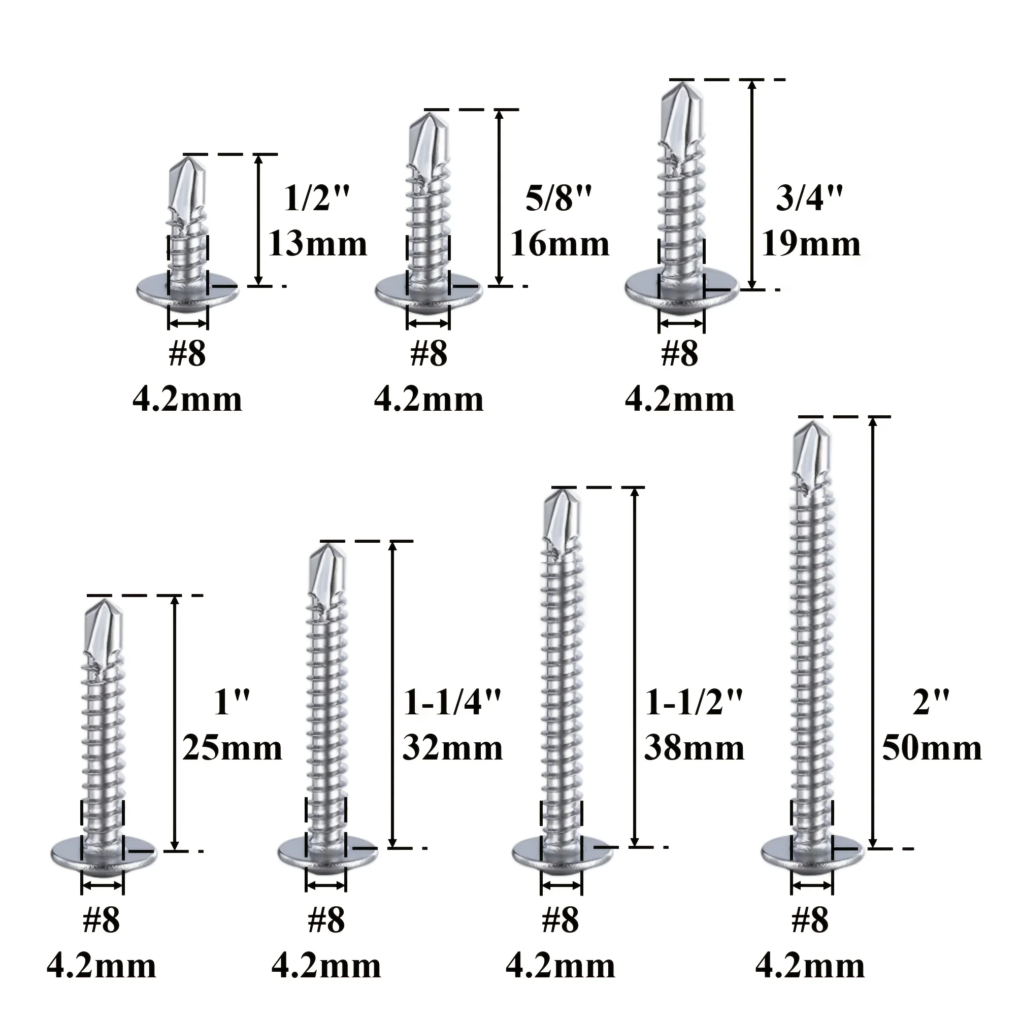 TEK Screws For Metal | #8 Phillips Self-Drilling | 410 Stainless Steel Construction Fasteners - Thumbnail 4