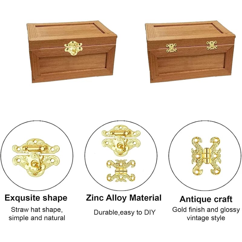 Bronze Box Hardware | Hat-Shaped Lock & Hinge Set | DIY Jewelry Box & Wood Storage - Thumbnail 5