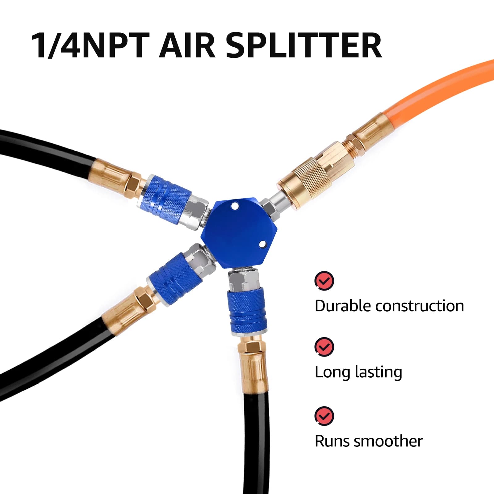 3-Way Air Manifold | 1/4 Inch Quick-Connect Fittings | Heavy-Duty Hose Splitter - Thumbnail 5