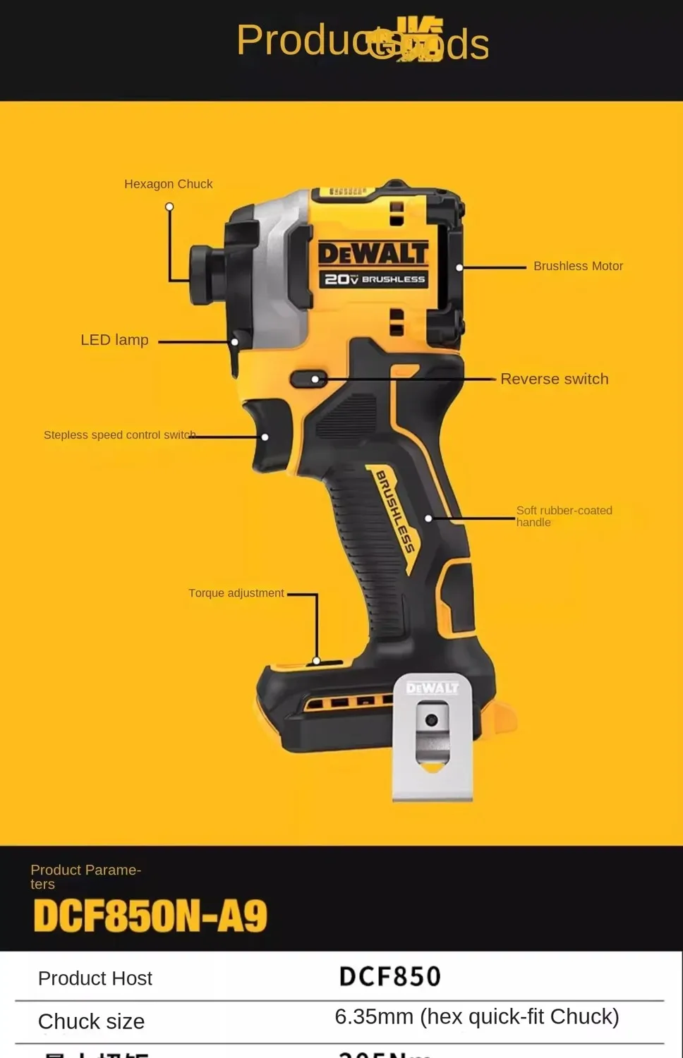 DEWALT DCF850 Impact Driver Electric Driver 20V Lithium Battery Brushless battery screwdrivers High Torque tools 공구 No battery - Thumbnail 4