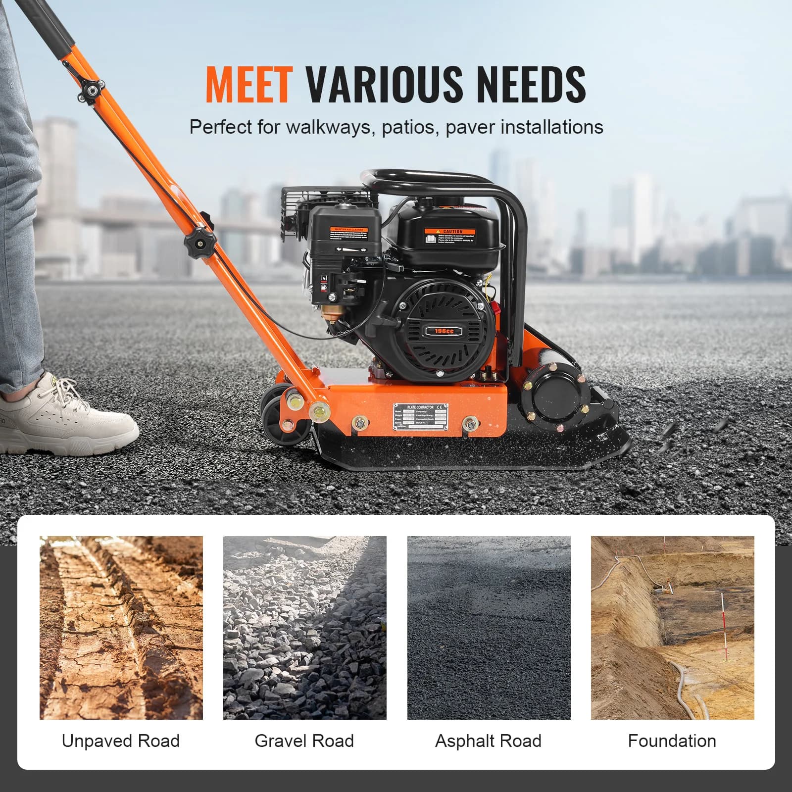 SucceBuy Gasoline Plate Compactor 6.5 HP Force Vibratory Compaction Tamper For Walkways, Patios, Asphalts Paver Landscaping - Thumbnail 2