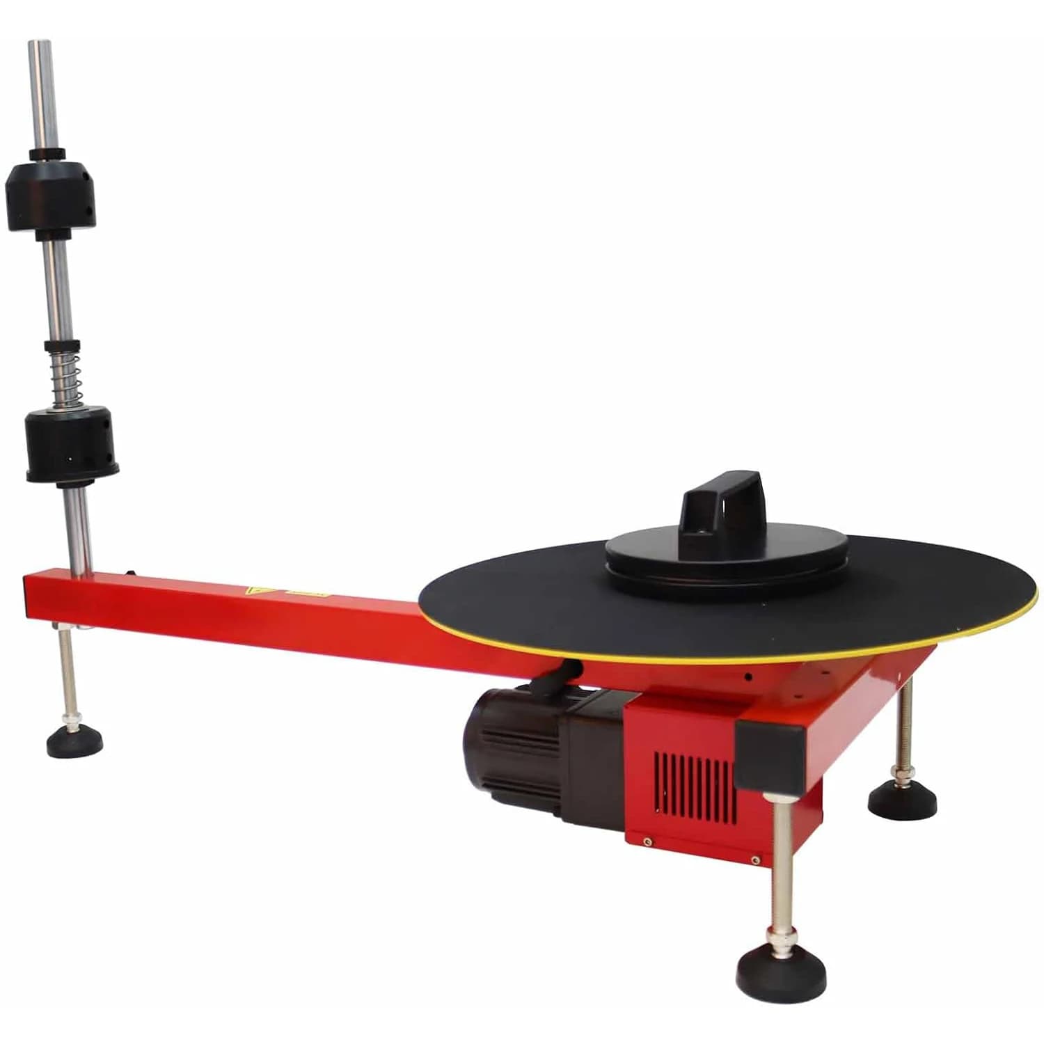 Semi-automatic electric stretch film wrapping bench with one roll dispenser for securing pallets, 110LBS load capacity, 220V operation.