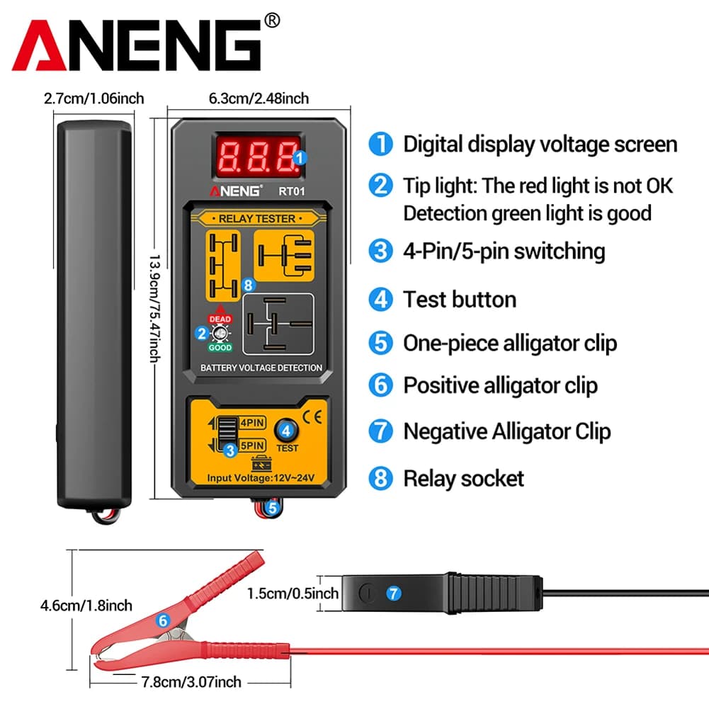Relay Tester | Car Battery Voltage & Alternator Analyzer | 11-25V LED Indicator - Thumbnail 4