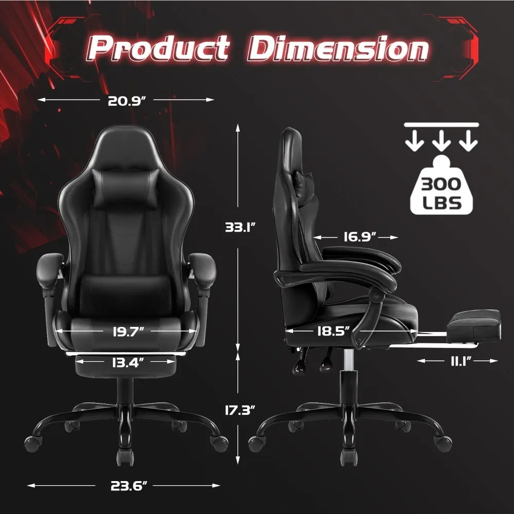 Gaming Chair with Massage | Swivel Office Chair | Height Adjustable Seat & Footrest - Thumbnail 3