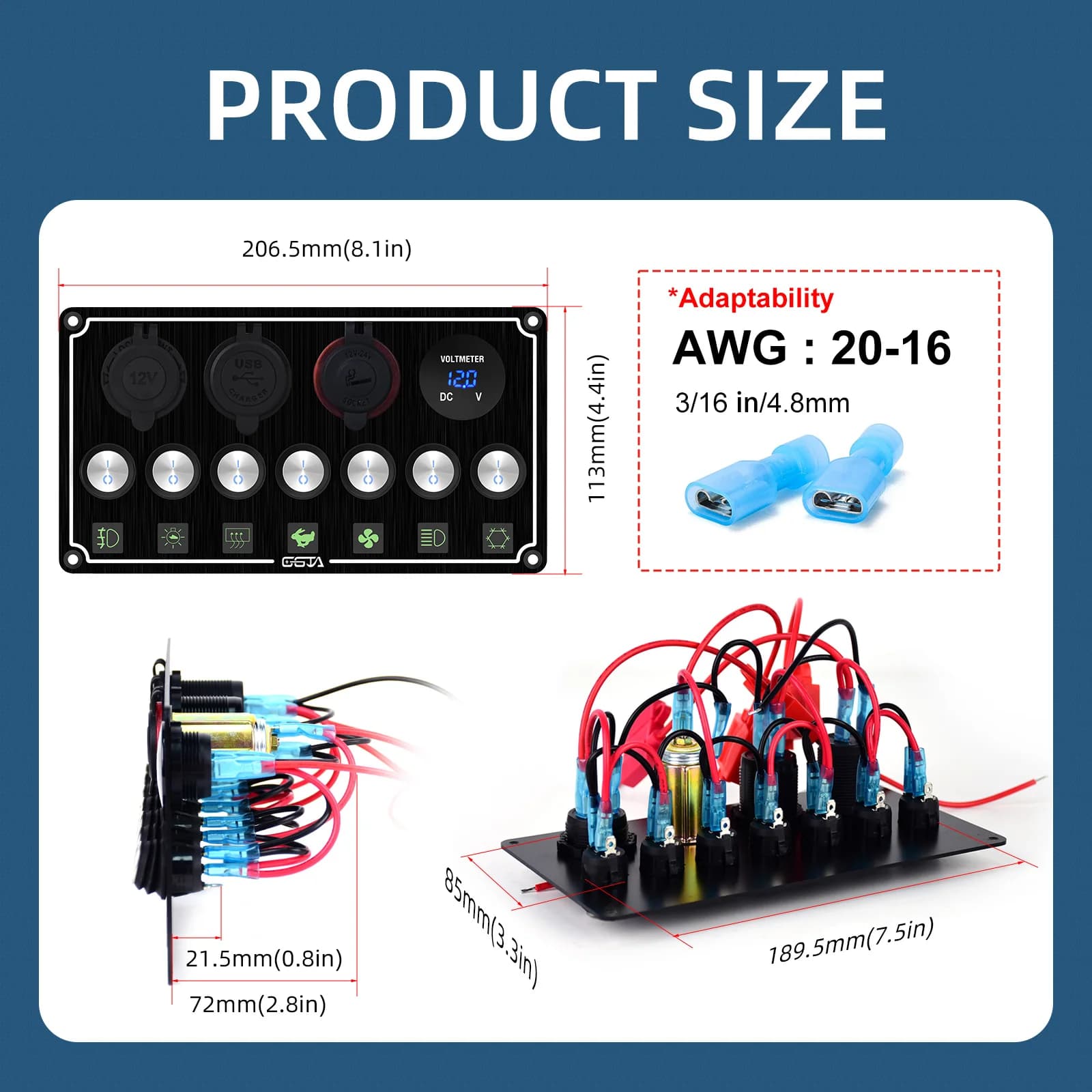 Marine-Grade Rocker Switch Panel | 4-8 LED Illuminated Toggle | Waterproof RV & Boat Control Panel - Thumbnail 6