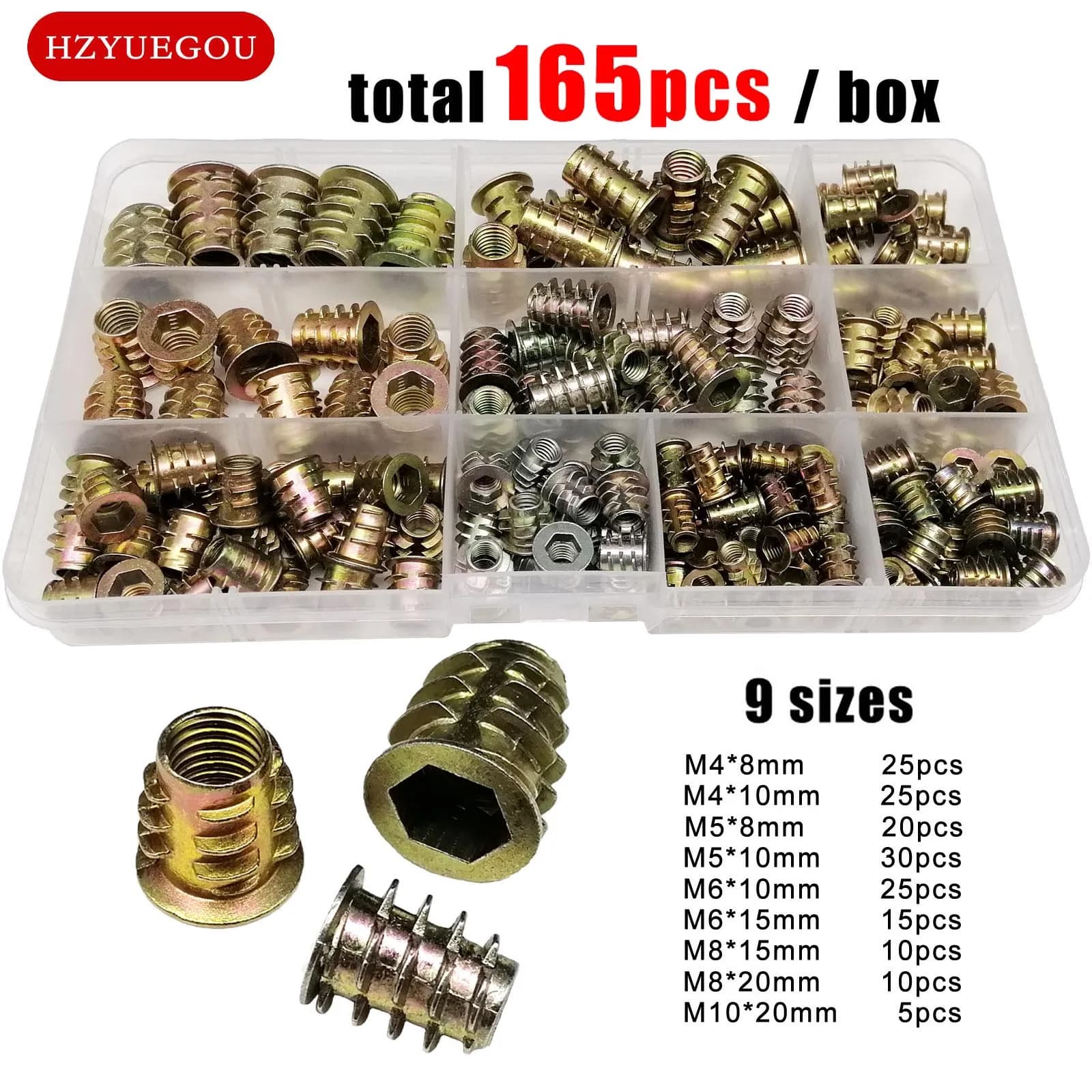 Insert Nut Kit | M4 M5 M6 M8 E-Nuts | 55pcs for Wood Furniture & Cabinets - Thumbnail 4