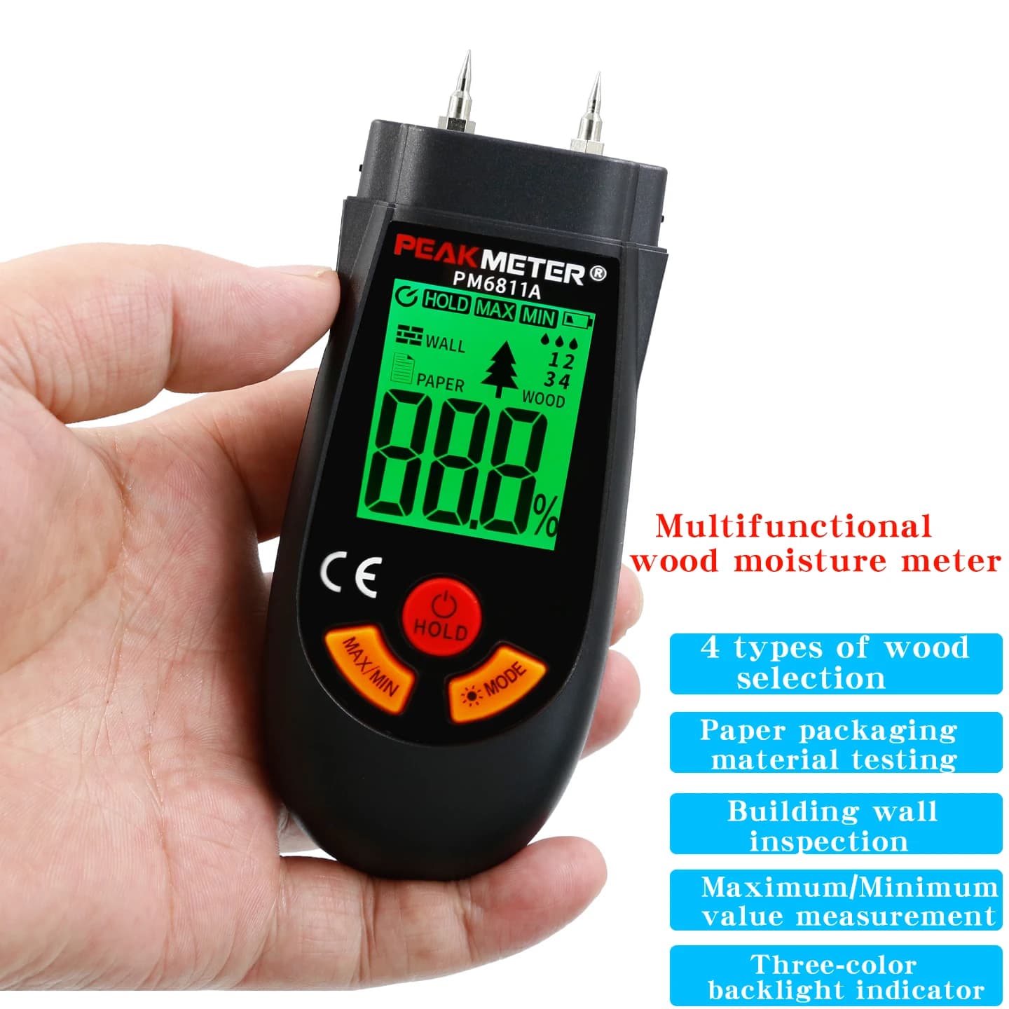 Wood Moisture Meter | Accurate Floor & Material Humidity Tester | PM6811A - Thumbnail 4