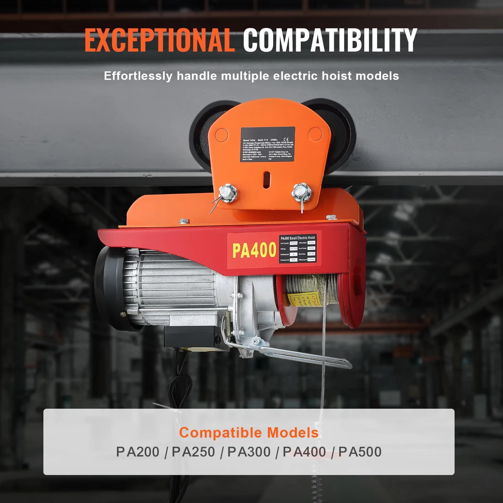 SucceBuy Electric Hoist Manual Trolley 2200 lbs/1T Capacity for PA200 PA250 PA300 PA400 PA500 Push Beam Trolley with Dual Wheels - Thumbnail 4