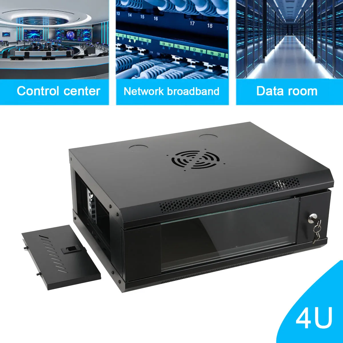Modern 4U Wall Mount Network Server Cabinet Enclosure Rack Panel Black With Lock Door Mount - Thumbnail 4