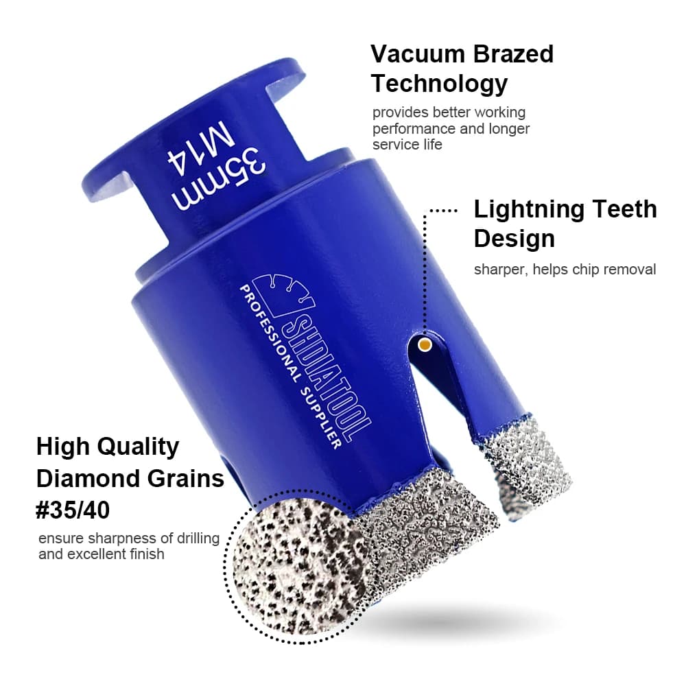 Diamond Hole Saw Kit | 20-110mm Core Drill Bits for Porcelain, Granite & Quartz | M14 Thread - Thumbnail 5
