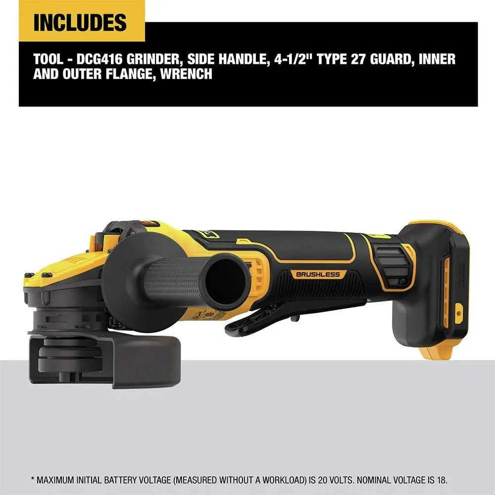 DeWalt DCG416B 20V MAX Cordless Angle Grinder | 4-1/2 to 5 Capacity | Paddle Switch Tool Only - Thumbnail 3