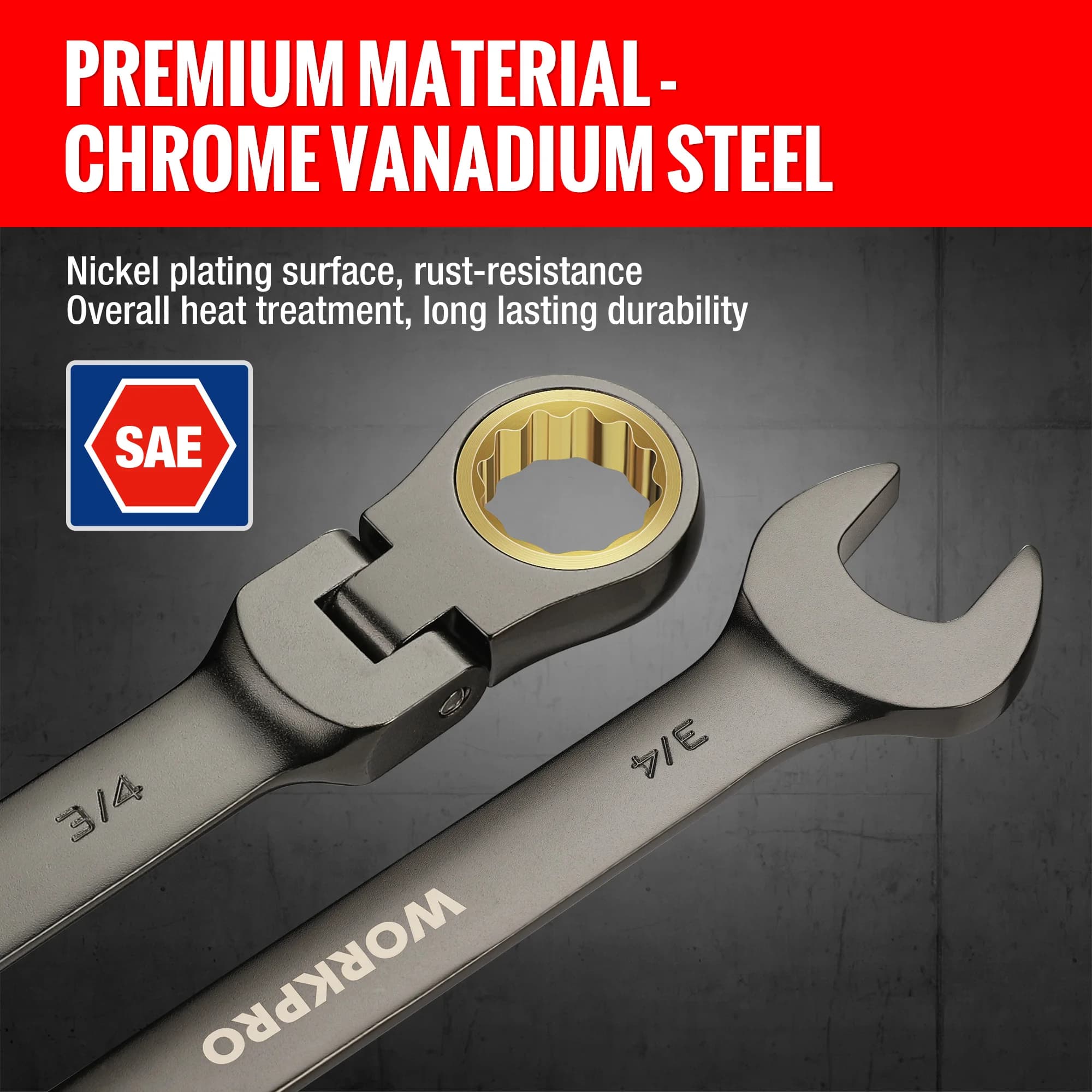 Flex-Head Ratcheting Wrench Set | 8-Piece SAE (5/16-3/4) | 72-Tooth Precision | CR-V Steel - Thumbnail 5