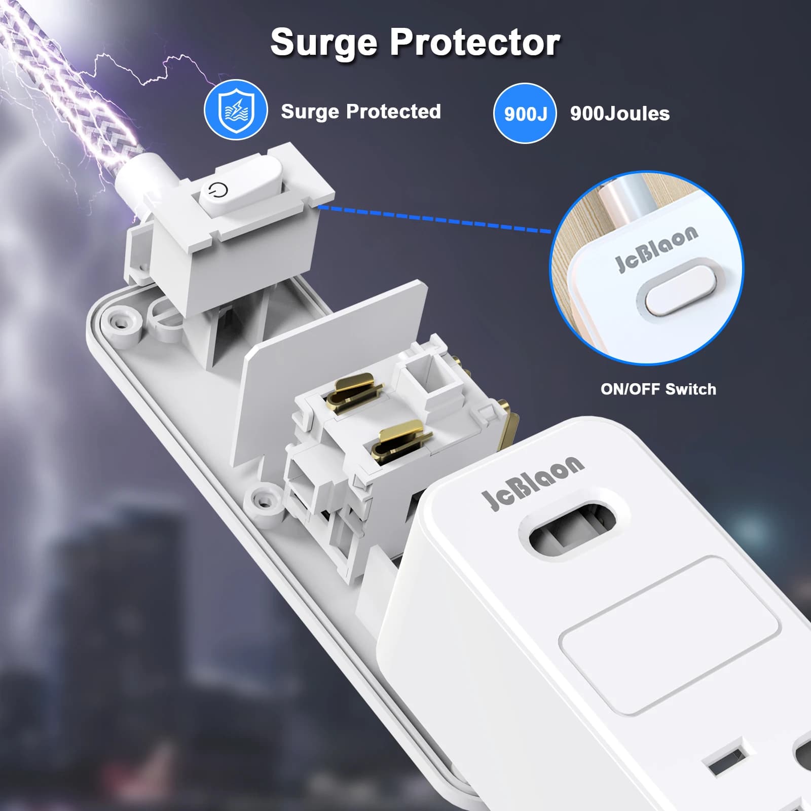 5-Outlet Surge Protector Power Strip | 5-Foot Extension Cord | Smart Home & Office Network Filter - Thumbnail 5