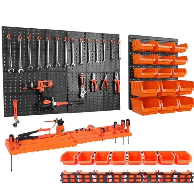 Wall-Mounted Tool Board | Garage Workshop Storage Rack | With Hooks & Parts Box - Thumbnail 2