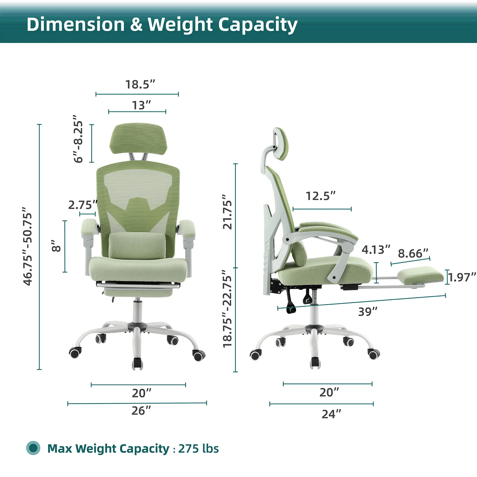Gaming Chair | High Back Mesh Recliner with Lumbar Support | Office & Living Room Swivel Rocker - Thumbnail 3