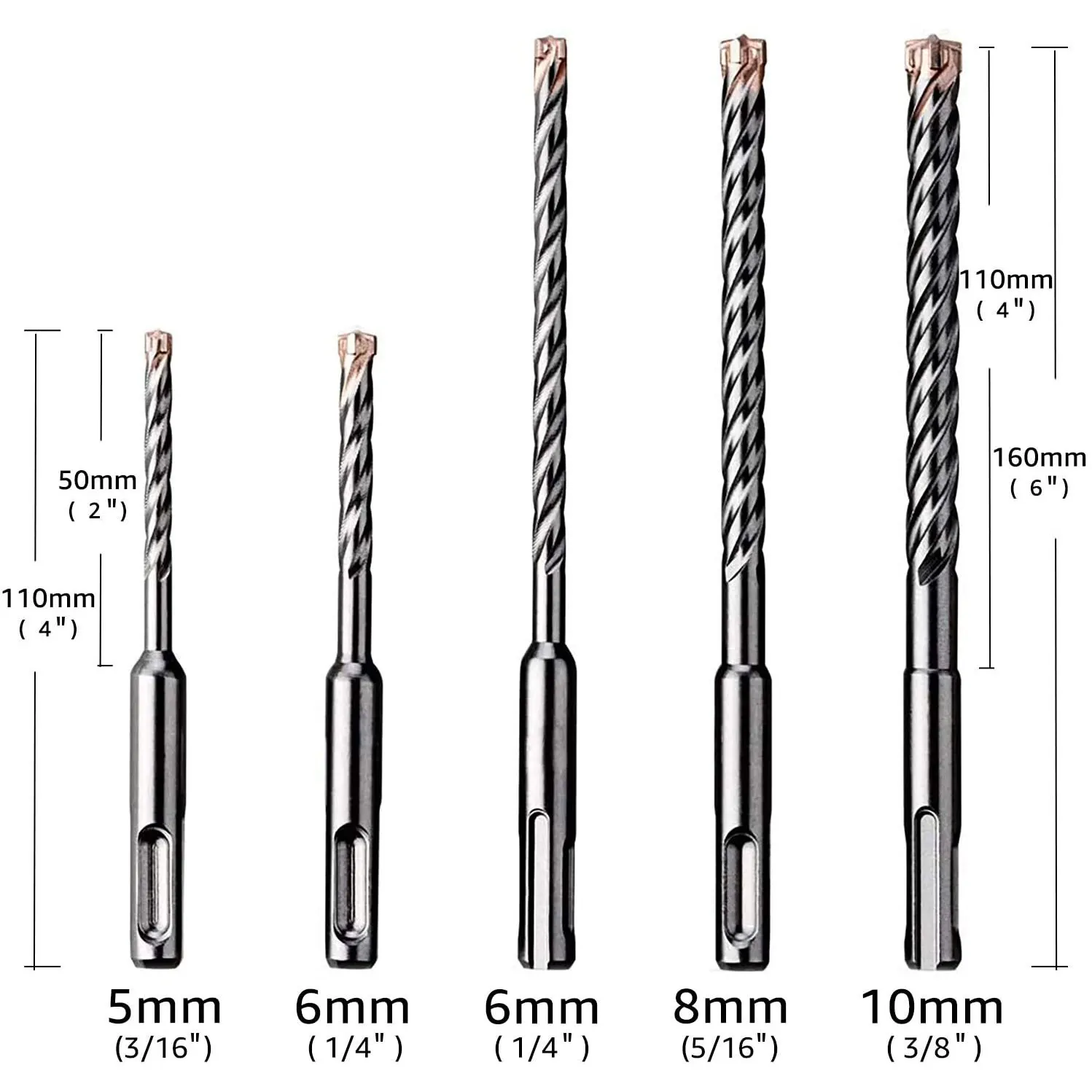 SDS-Plus Hammer Drill Bit Set | 5-Piece Carbide-Tipped for Concrete & Masonry - Thumbnail 3