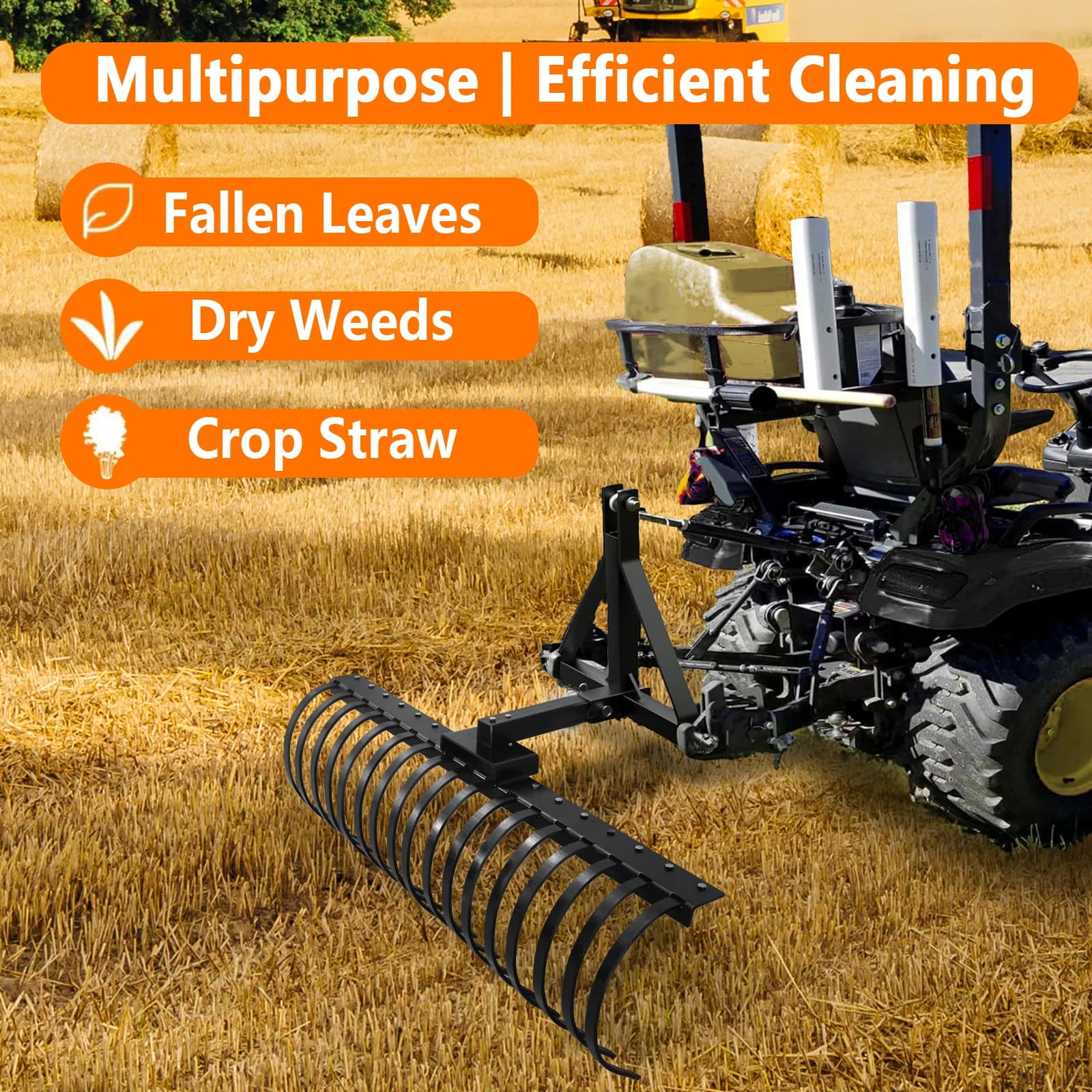 49-Inch Tractor Rake | 18-Tooth Rust-Proof Scarifier | Easy Install for Lawn Tractors & UTVs - Thumbnail 2
