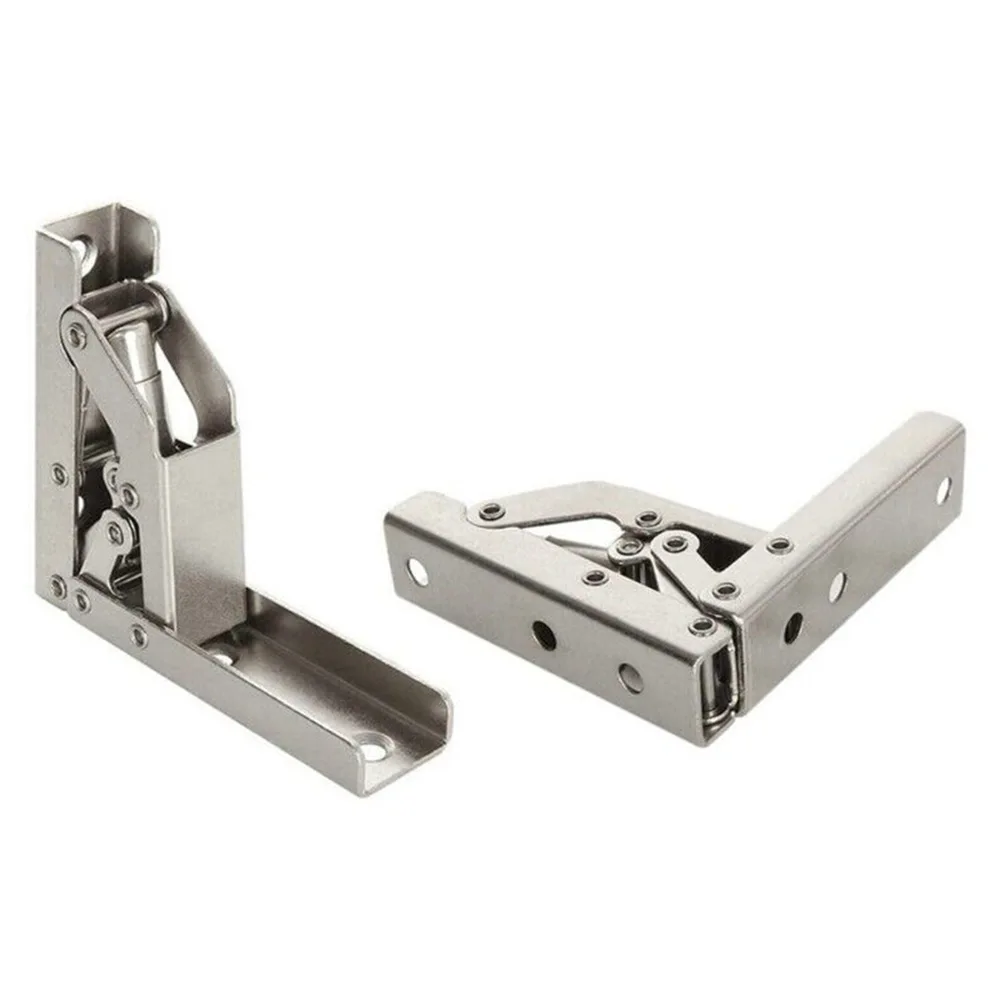 Pair of 90-degree self-locking spring folding hinges with hole-free design and flat spring mechanism for furniture hardware.