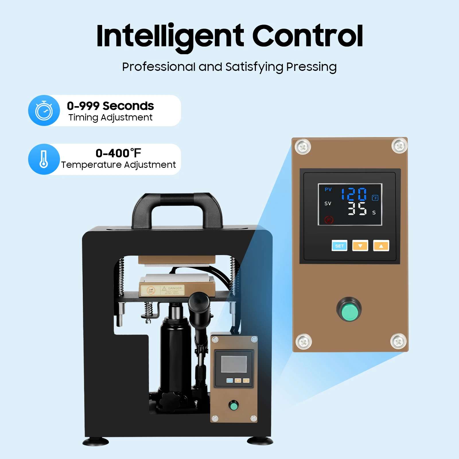 10-Ton Hydraulic Heat Press | Precision Pressure Gauge & LCD Timer - Thumbnail 5
