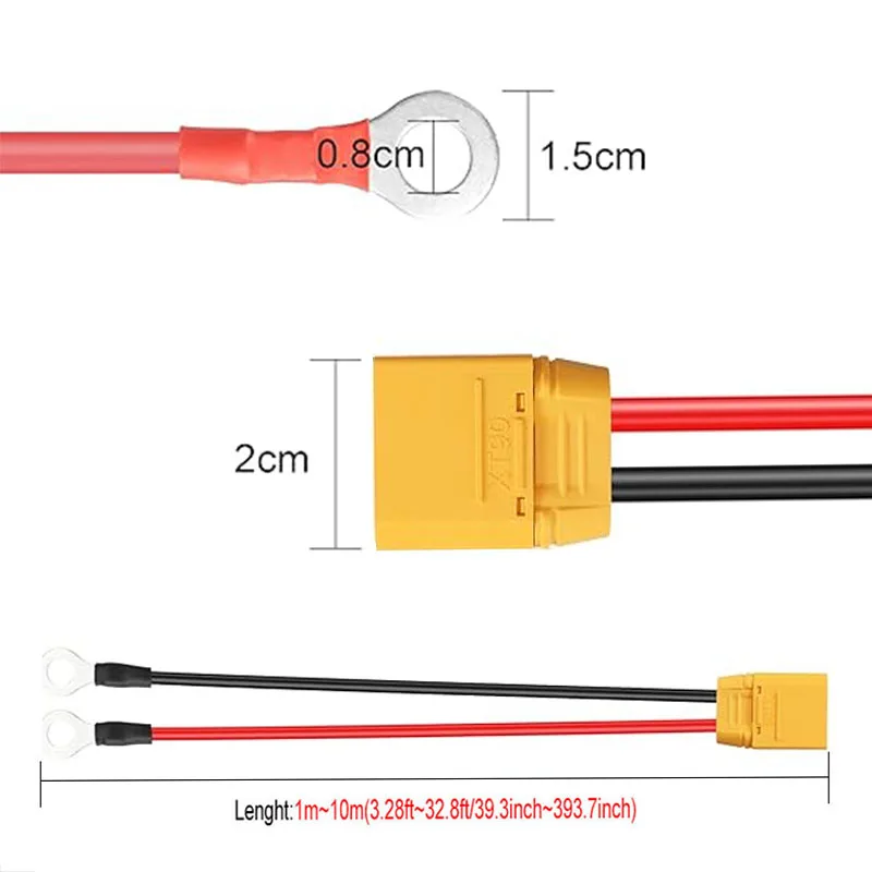 XT90 to O-Ring Connector Cable | 12AWG/10AWG High-Capacity Silicone Wire | 1m-10m Lengths - Thumbnail 4