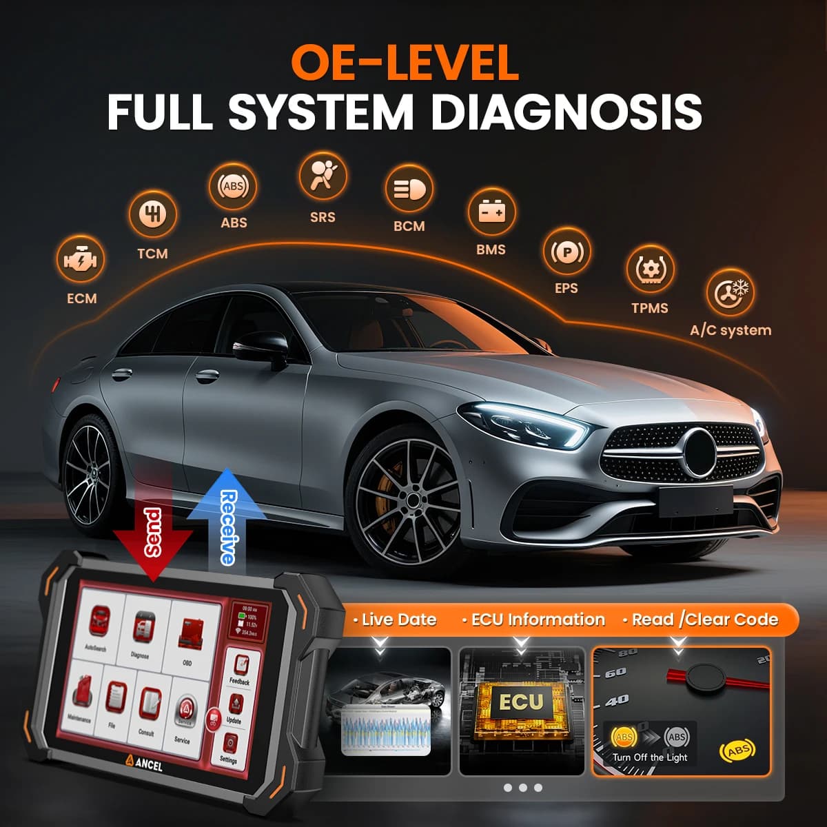 8-Inch OBD2 Scanner | All-System CAN FD Diagnostic Tool | ECU Coding & Reset Functions - Thumbnail 2