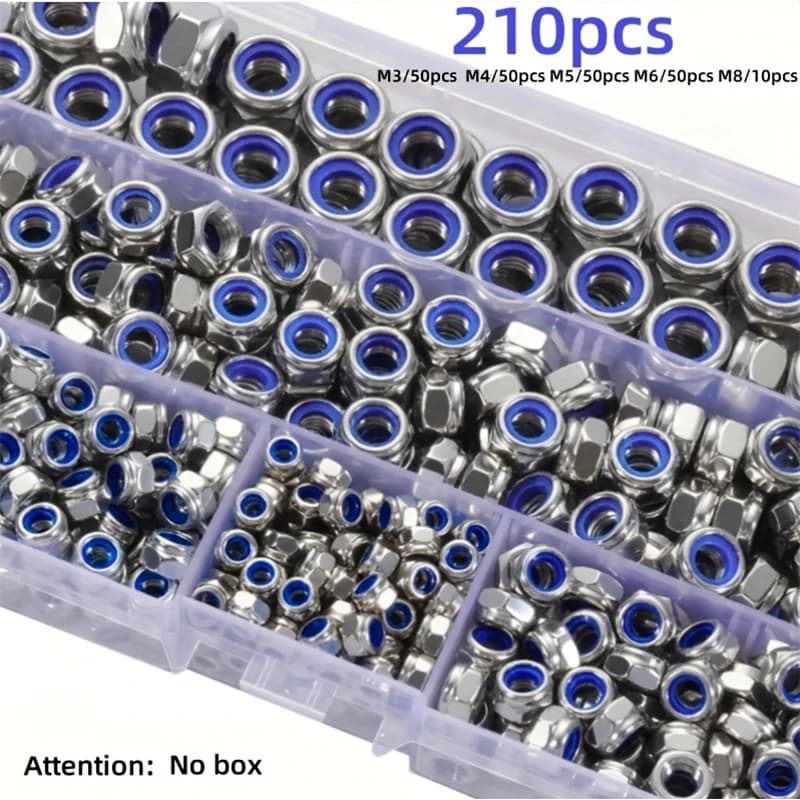Anti-Vibration Lock Nuts | M3-M8 Full-Thread Hex Set | 210-Piece Industrial Fastener Kit - Thumbnail 4