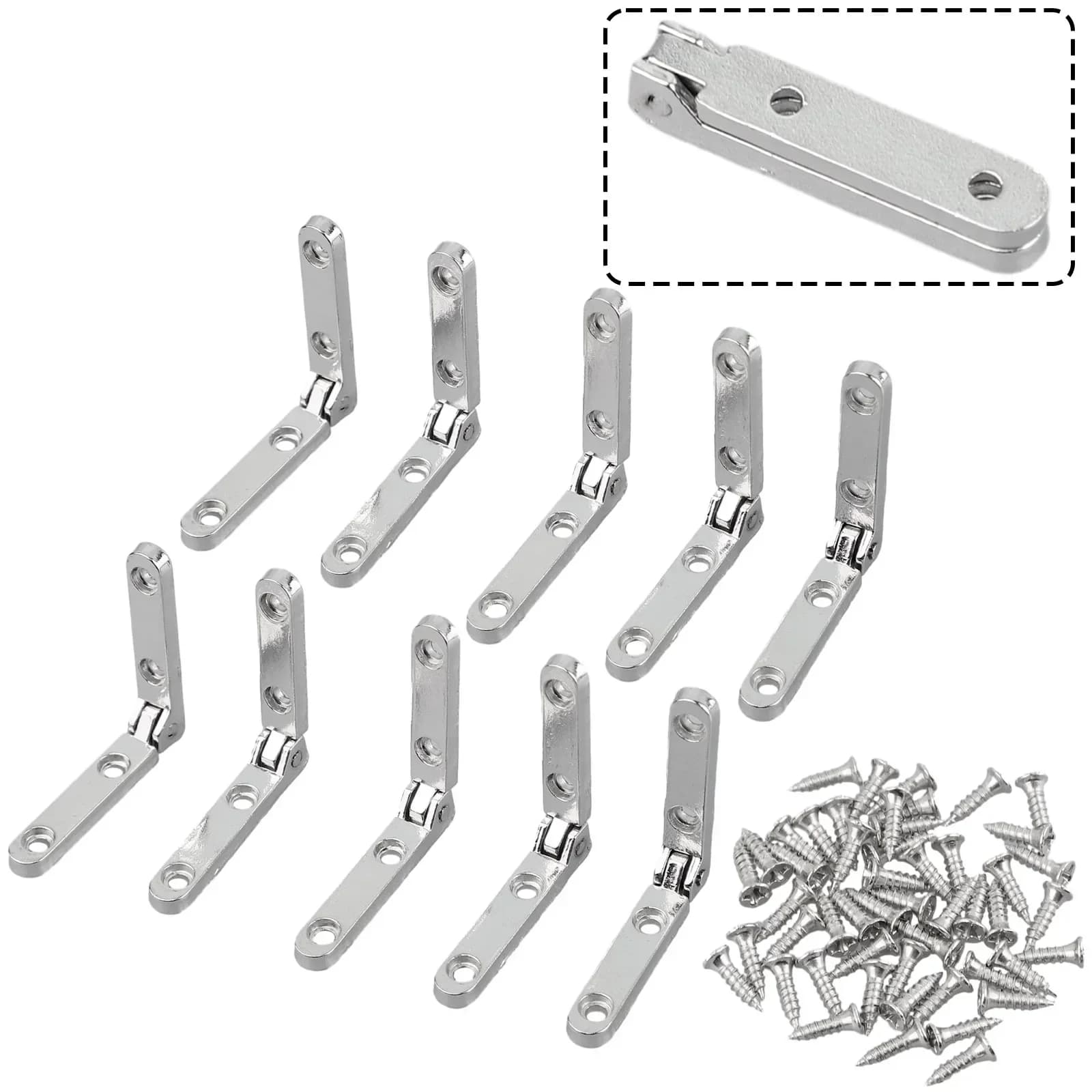 Spring Hinge | Silver Support Hardware with Screws | 10-Piece 30x30mm Set - Thumbnail 3