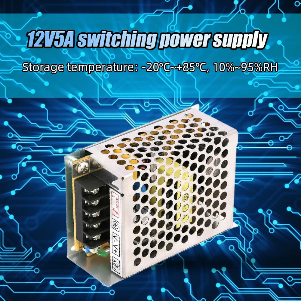 60W 12V 5A Power Adapter | Universal AC to DC Converter for LED Strips & Electronics - Thumbnail 4