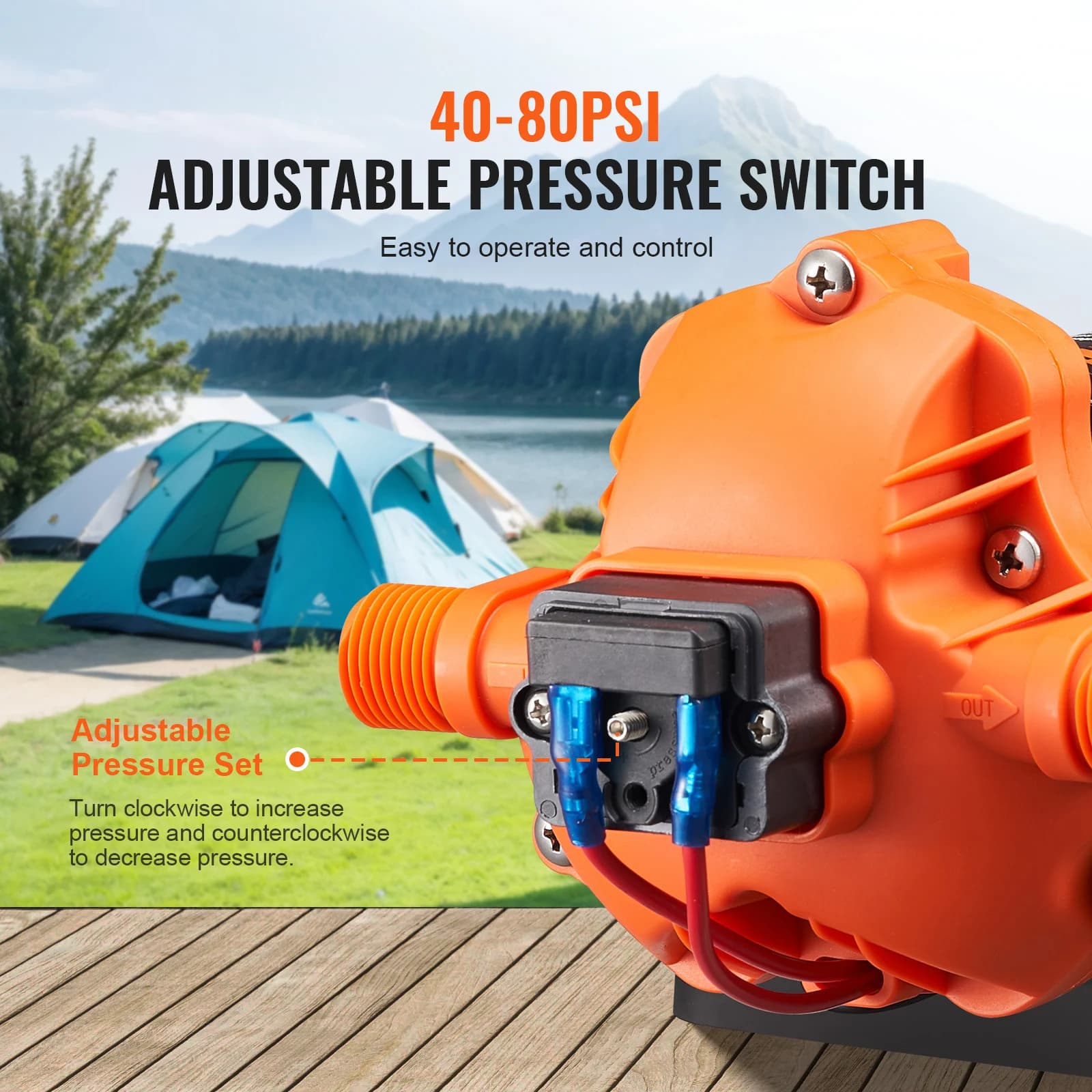 12V Diaphragm Water Pump | 1.8-5 GPM Adjustable Flow | 40-100 PSI for RV & Marine - Thumbnail 3