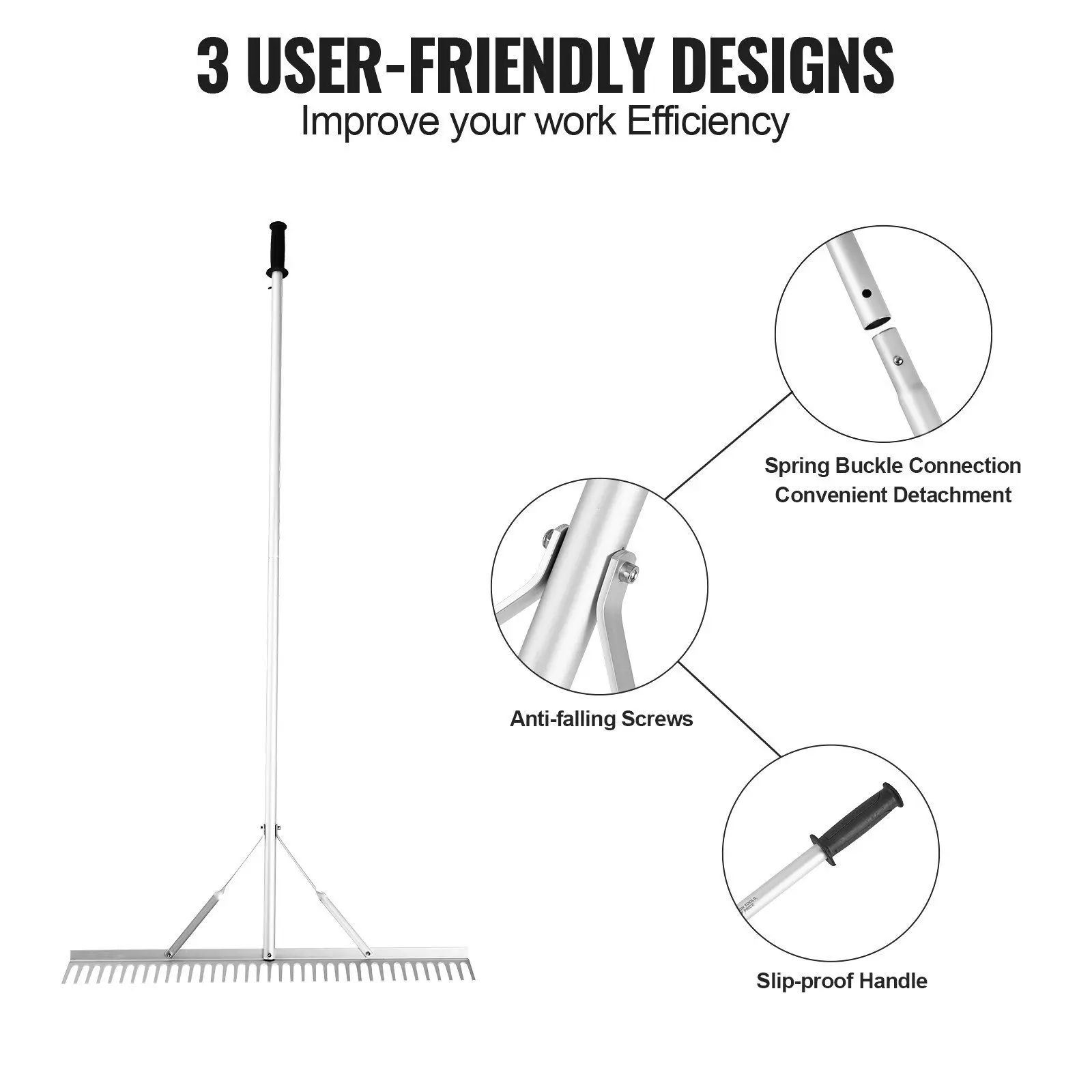 36in Aluminum Landscape Rake | Lightweight 75in Handle | Soil Loosening & Weeding Tool - Thumbnail 4