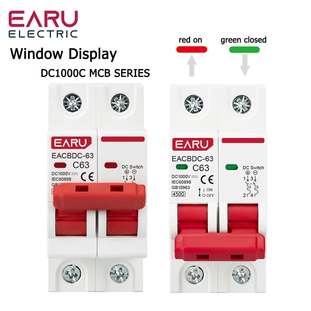 2-Pole DC Solar Circuit Breaker | 1000V Photovoltaic MCB | 6A-63A Overload Protection - Thumbnail 4