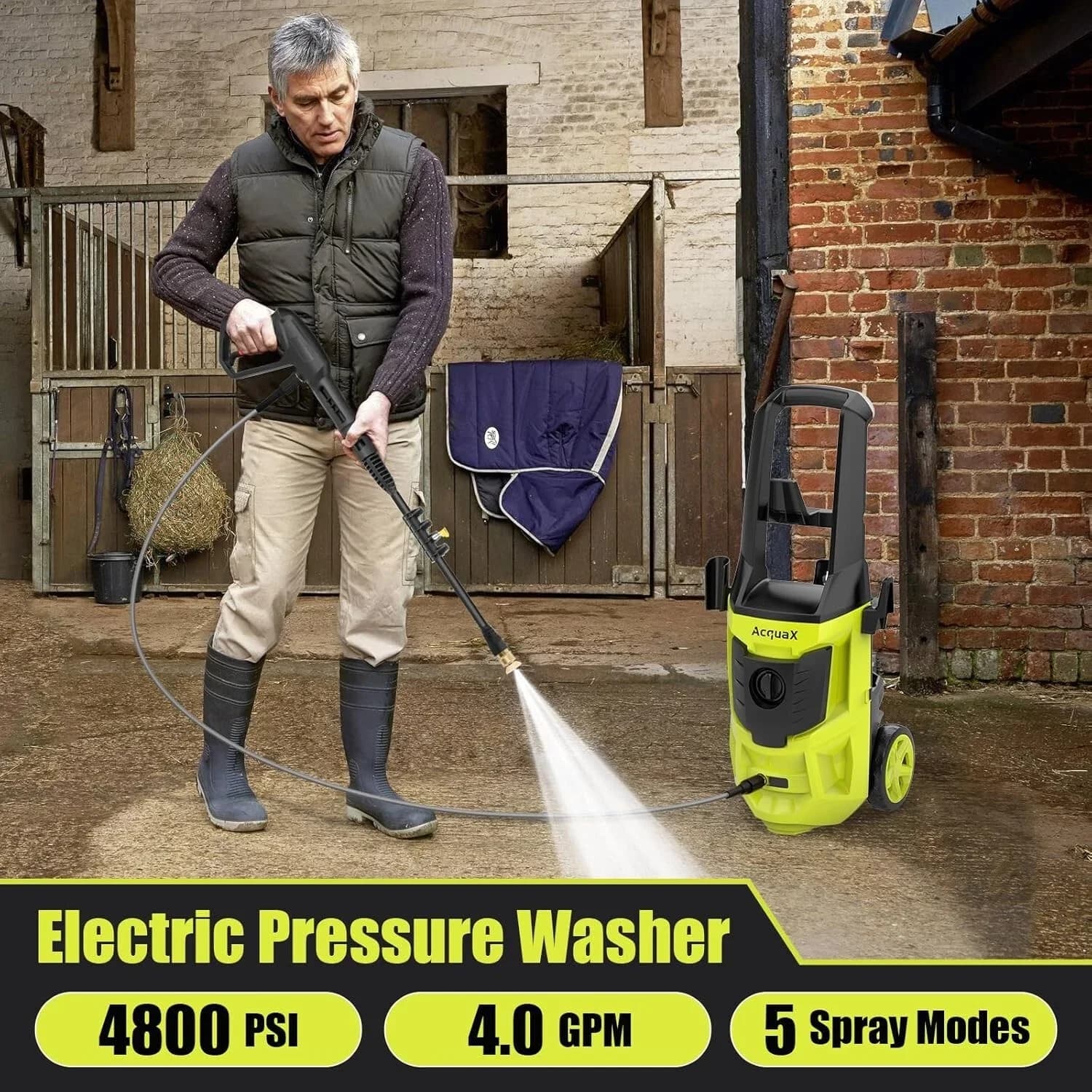 2000W Electric Pressure Washer 4800PSI | 4.0 GPM with GFCI Plug & 20FT Hose | Green Cleaning Machine - Thumbnail 2
