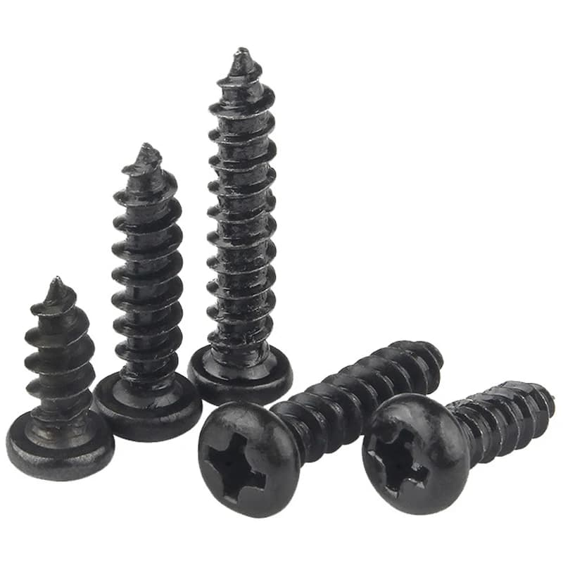 Self-Tapping Screws Assortment | 100pcs Black Carbon Steel | M1-M5 Phillips Round Head - Thumbnail 5
