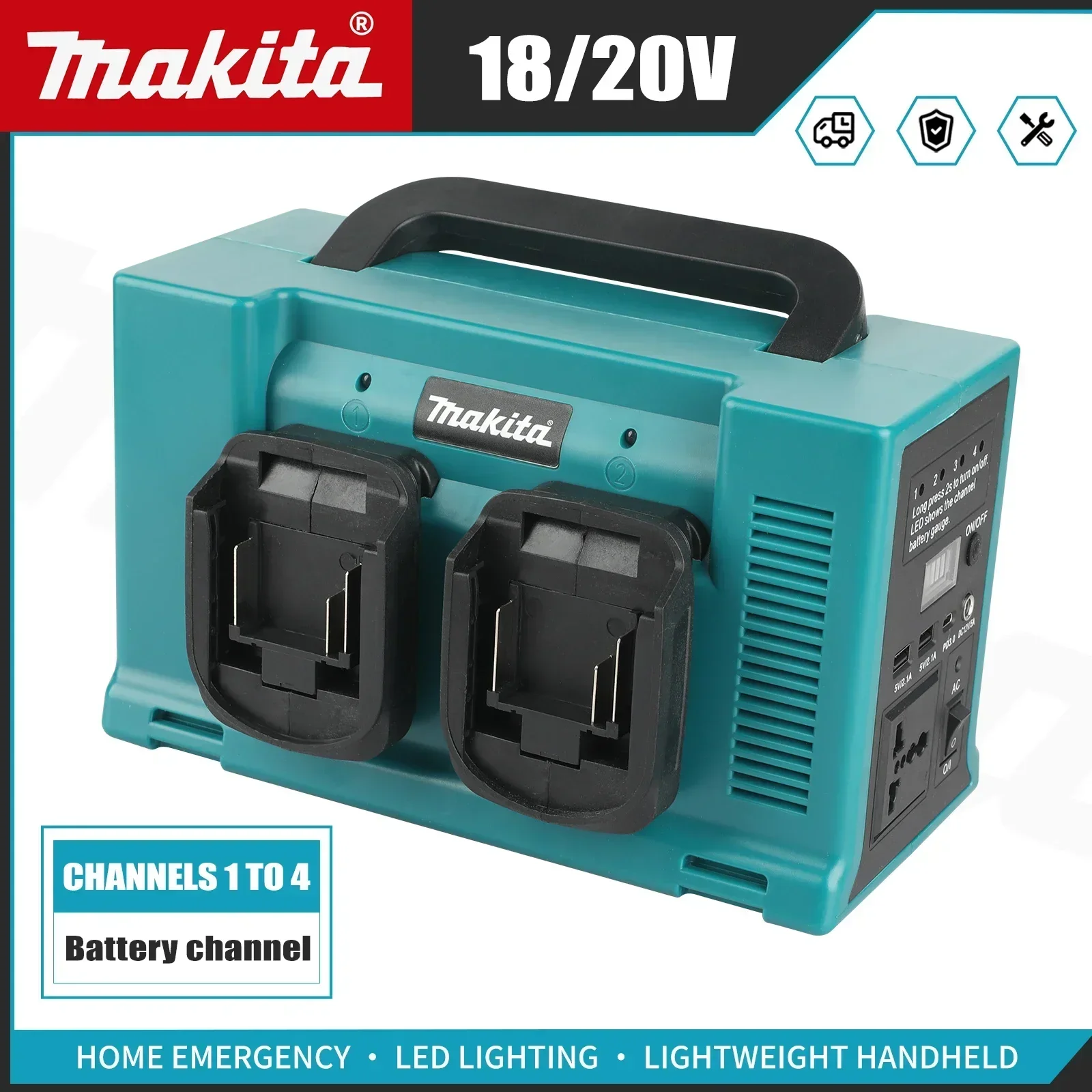 Makita 18V/20V Portable Power Station | Dual-Battery Backup | AC/DC/USB Outputs for Home & Emergency Power - Thumbnail 3