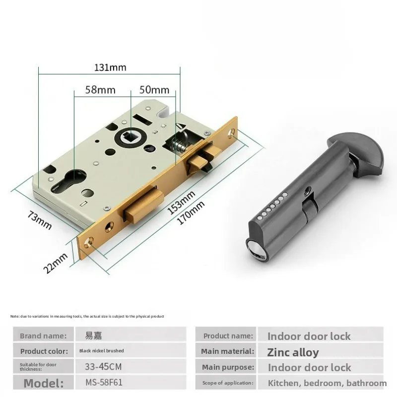 Bedroom Door Lock | Minimalist Gray Split-Type | Silent Bathroom & Indoor Room Handle - Thumbnail 6