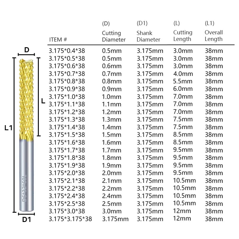 Coated CNC End Mill | 0.5-3.175mm Precision Bits | 1/8 Shank for PCB Engraving - Thumbnail 6