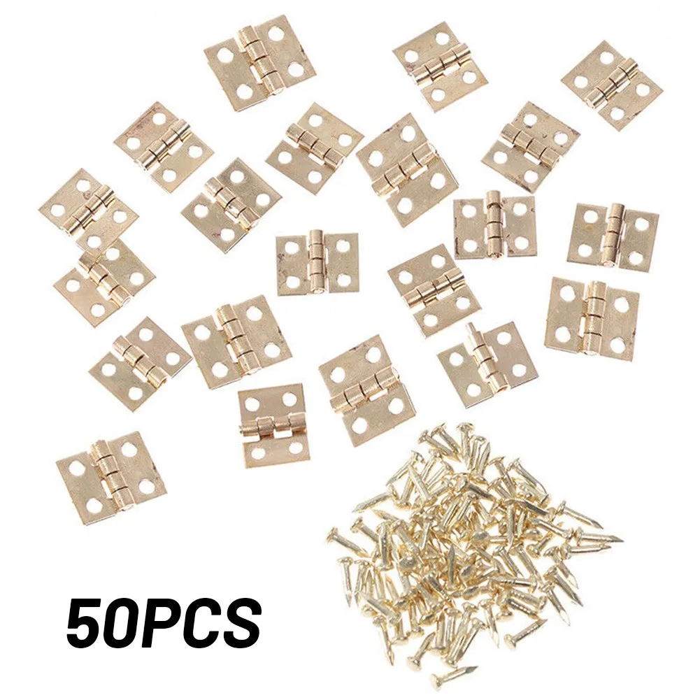 Brass Hinges with Nails | 50PCS Small Craft Hinges | For Jewelry Boxes & Wooden Cabinets - Thumbnail 3