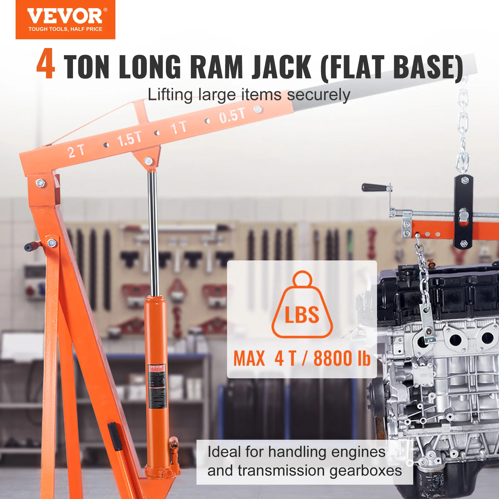 4-Ton Hydraulic Ram Cylinder | Heavy-Duty Engine Hoist & Lift Pump - Thumbnail 2
